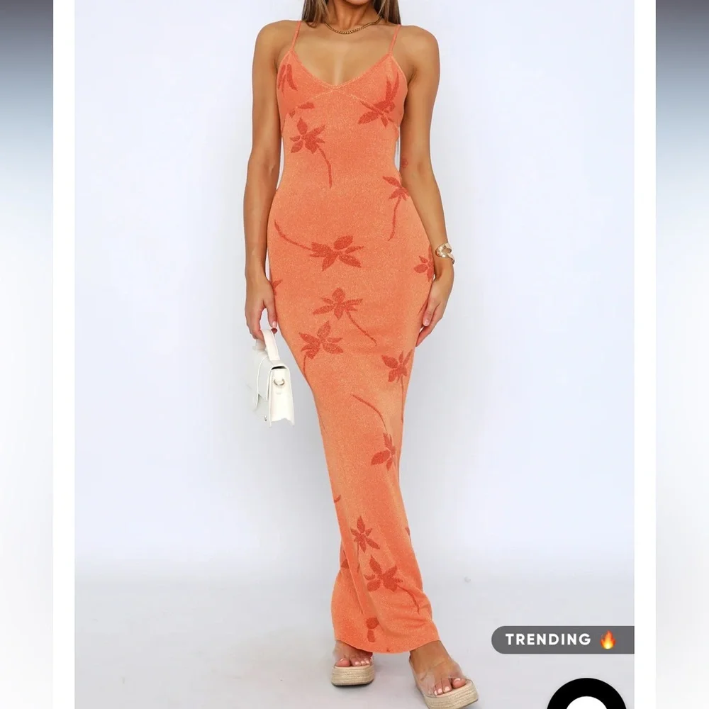 Orange Floral Knit Dress - Picture 3 of 6